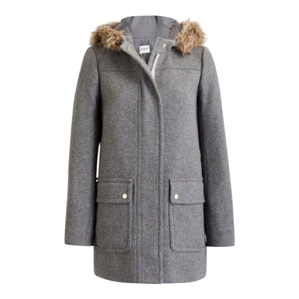 J Crew Vail Parka Coat Wool Blend Womens 4 Faux Fur Hood Winter Coat